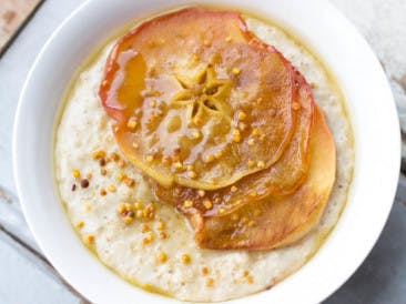 Warm oatmeal with caramel apples