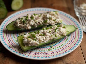 Cucumber boats with mackerel salad