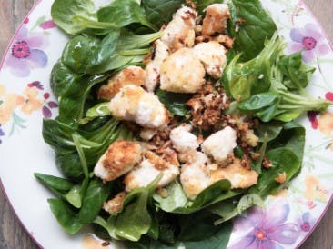 Salad with chicken and coconut crust