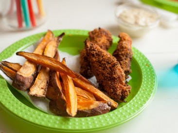 Paleo chicken fingers with sweet potato fries