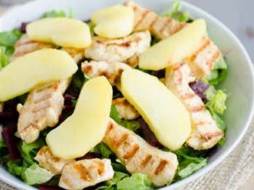 Winter salad with chicken, apple and red beets
