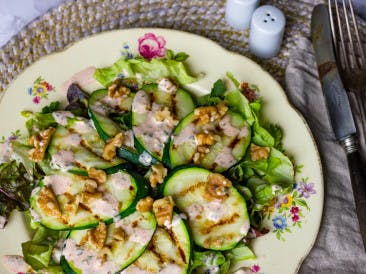 Grilled zucchini with walnuts