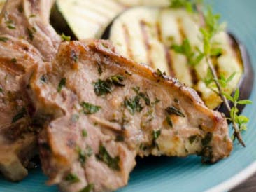 Grilled Greek lamb chops with eggplant