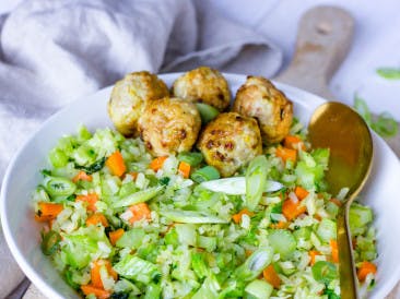 Asian meatballs with vegetable rice