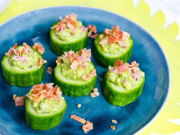 Cucumber with avocado and bacon
