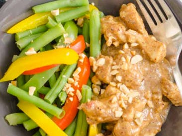 Chicken satay with steamed vegetables