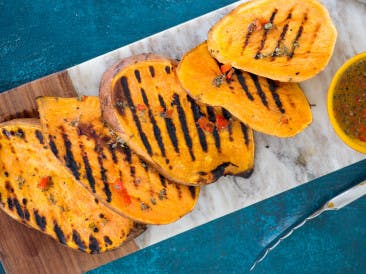 Grilled sweet potato with a coriander dressing