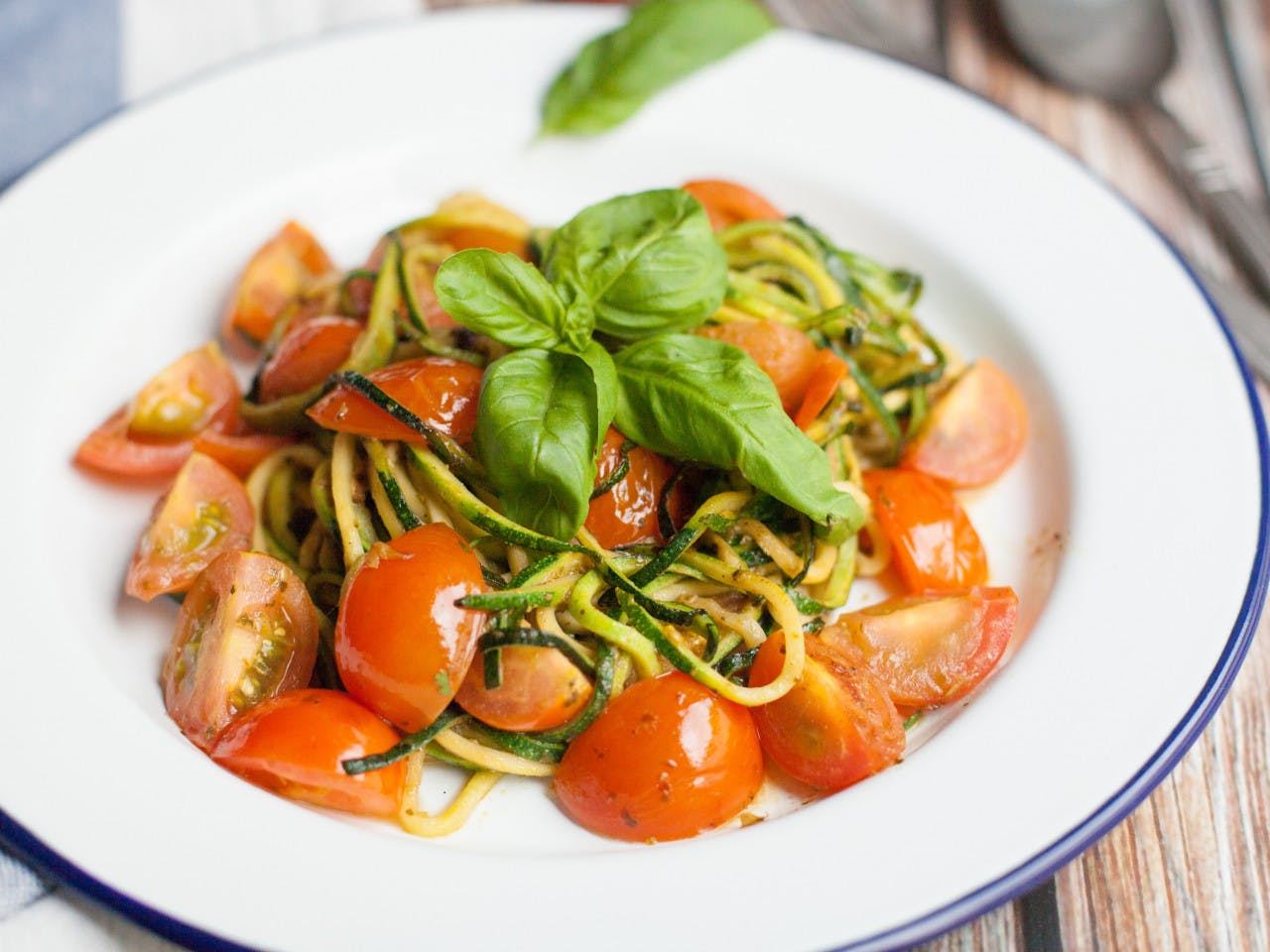 Zoodles with pesto and cherry tomatoes
