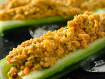 Cucumber boats with carrot pesto