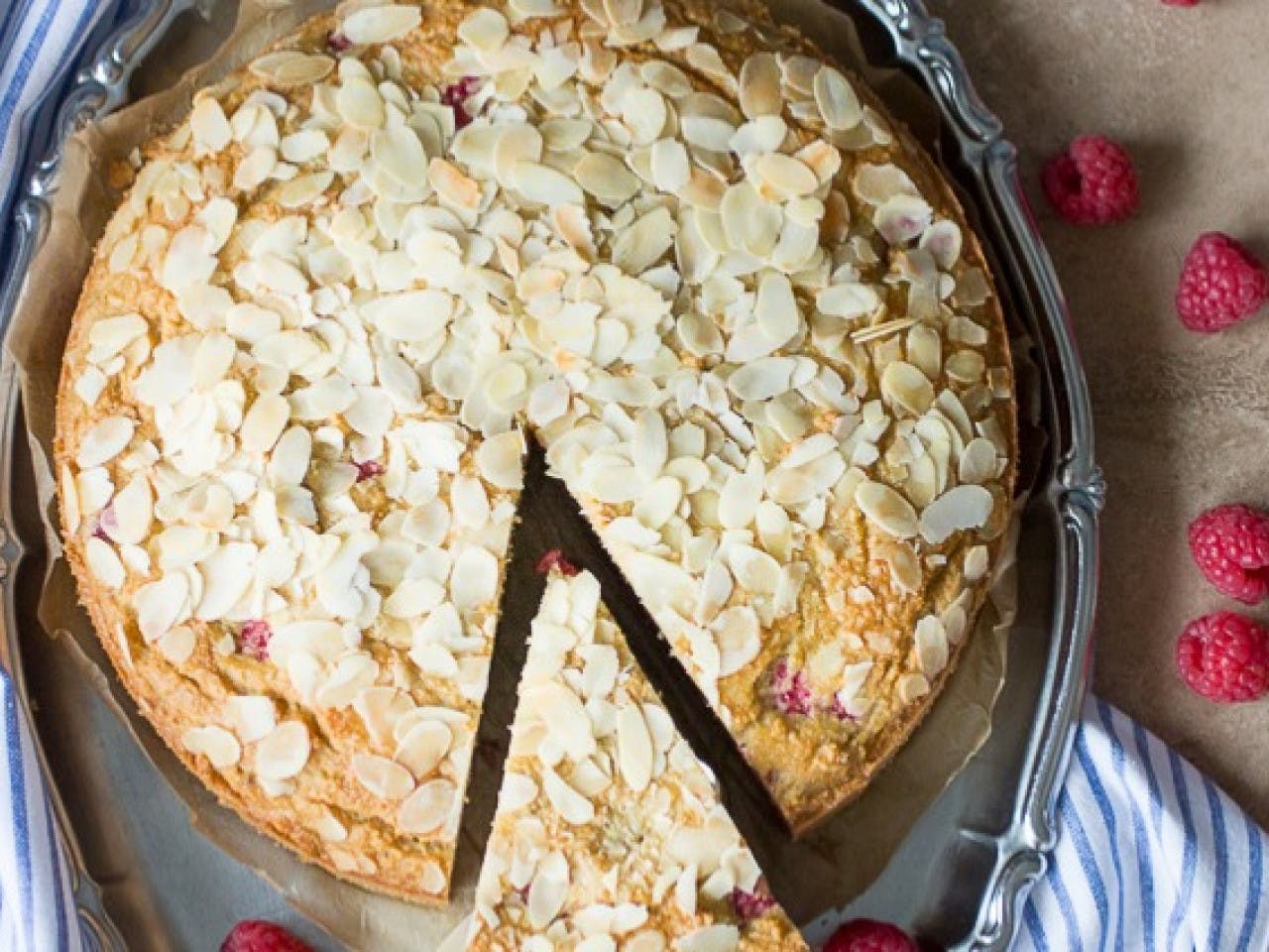 Almond bread with raspberries