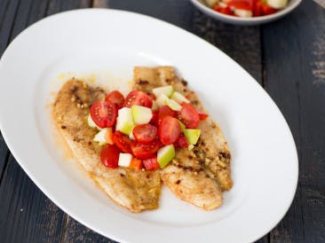 Baked fish fillet with cucumber salsa