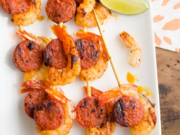 Skewers with chorizo and shrimps