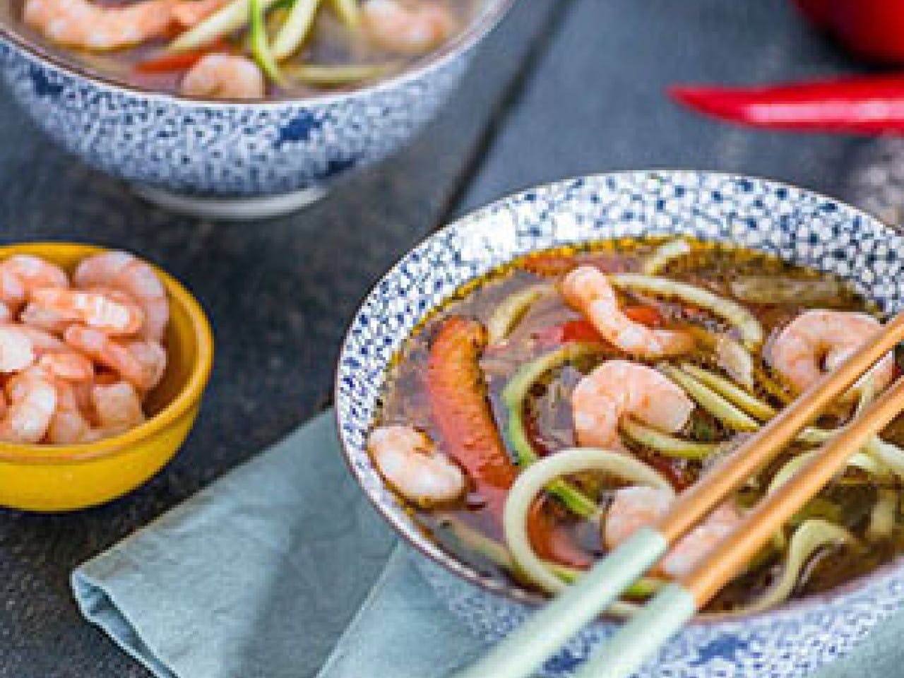 Zoodle soup with shrimps