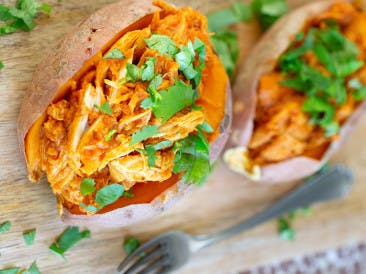 Stuffed sweet potato with pulled BBQ chicken