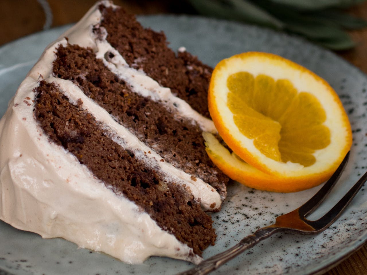 Chocolate orange cake with maple frosting