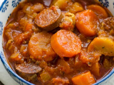 Crock Pot stew with winter vegetables and sausage