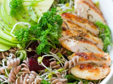 Paleo pasta salad deluxe with fried chicken