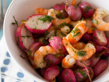Roasted radish and shrimp salad