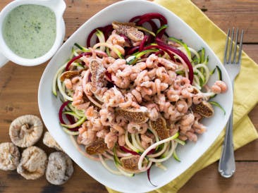 Zucchini salad with shrimp and mint dressing
