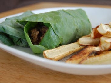 Green wraps with parsnip fries