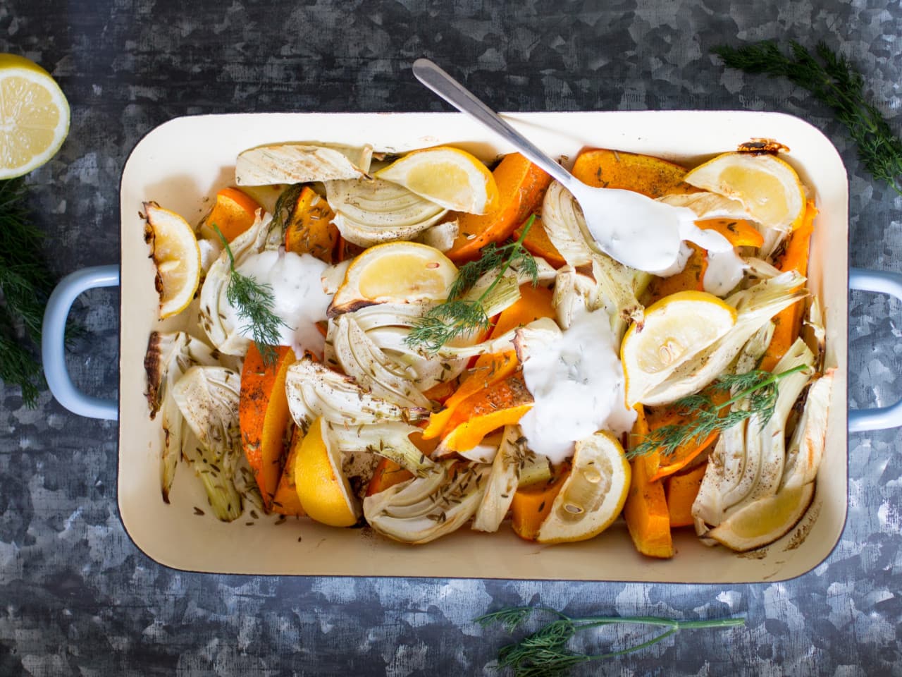 Lauwwarme pompoensalade met venkel