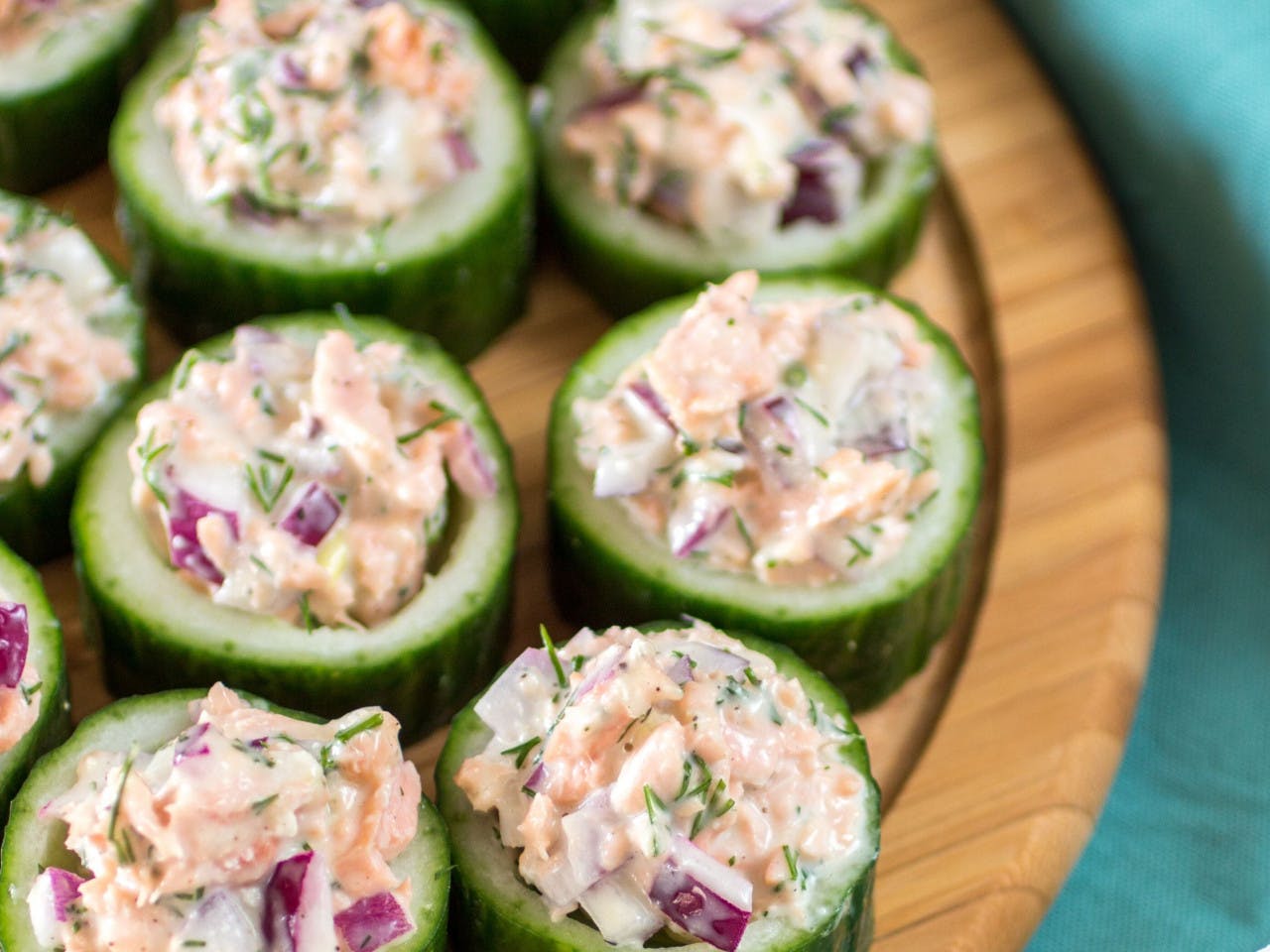 Cucumber bites with salmon salad