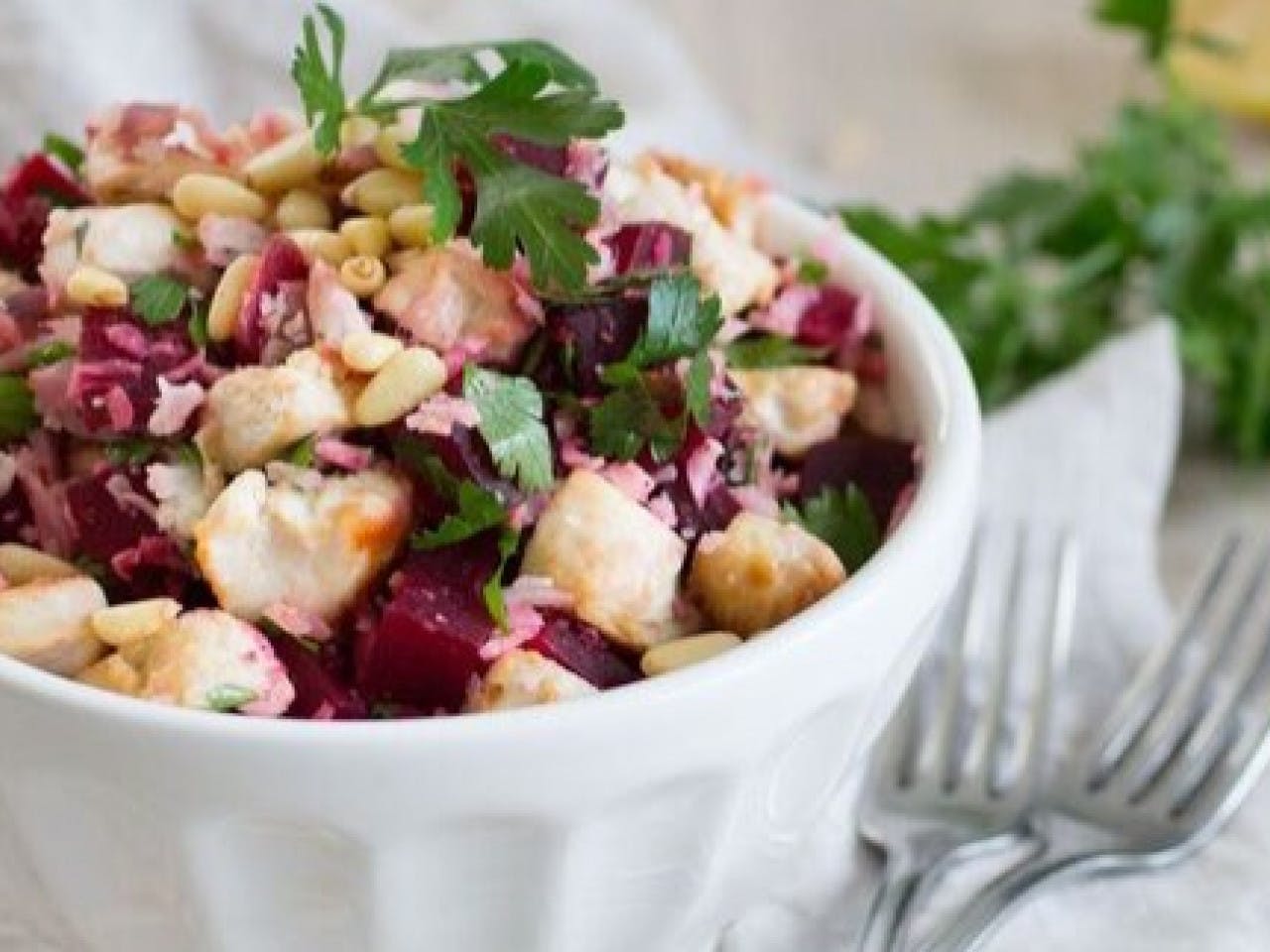 Cauliflower tabbouleh with red beets