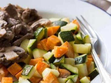 Mustard beef with roasted vegetables