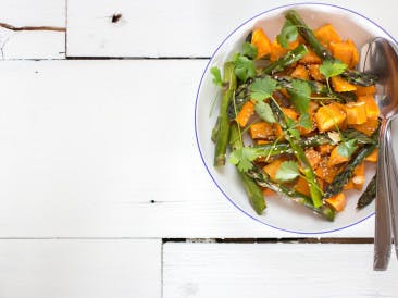 Sweet potato and asparagus with ginger and sesame