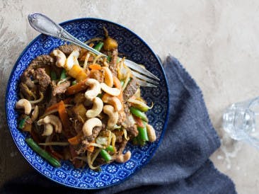 Wok dish with beef strips