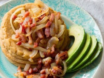Plantain pancakes with bacon