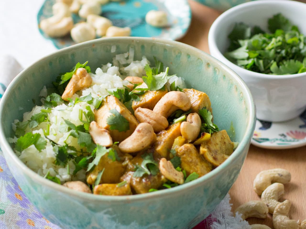 Quick salmon curry with spicy cauliflower rice