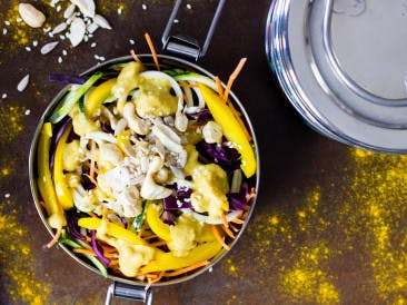 Noodle salad with cashew turmeric dressing