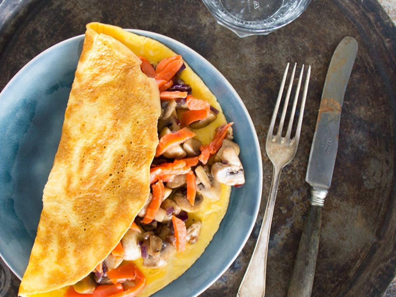 Omelette with mushrooms and salmon