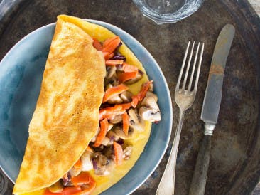 Omelette with mushrooms and salmon