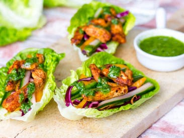 Chicken lettuce wrap and basil dressing