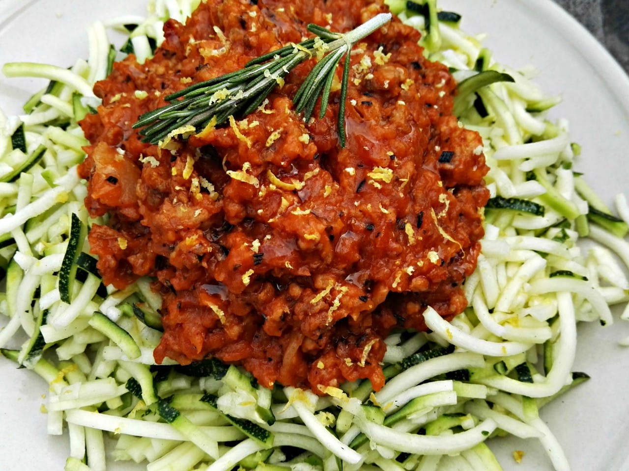 Courgetti Bolognese with rosemary and lemon