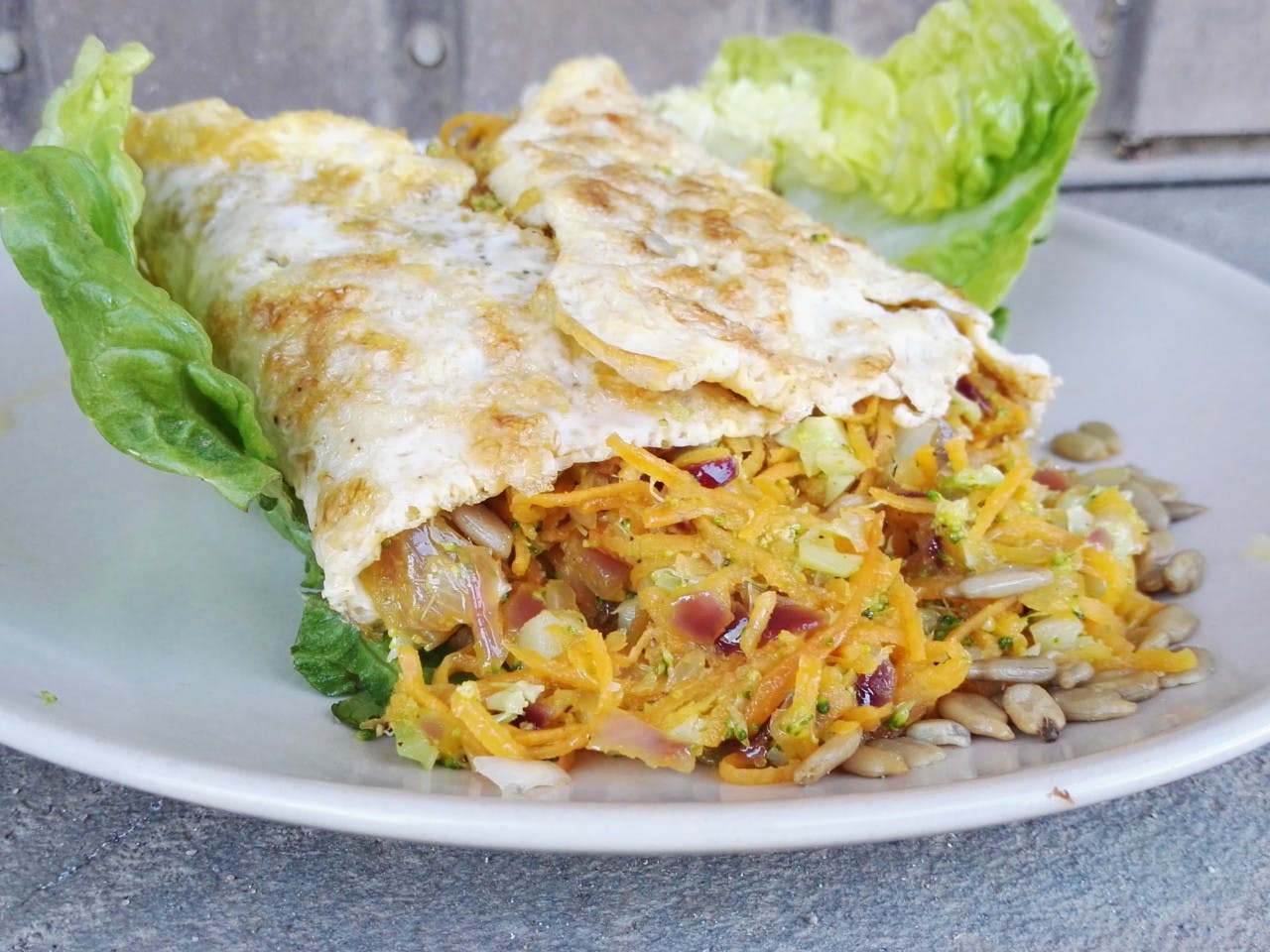 Calzone omelet with sweet potato grater