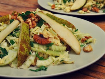 Pear salad with walnut and parsnip