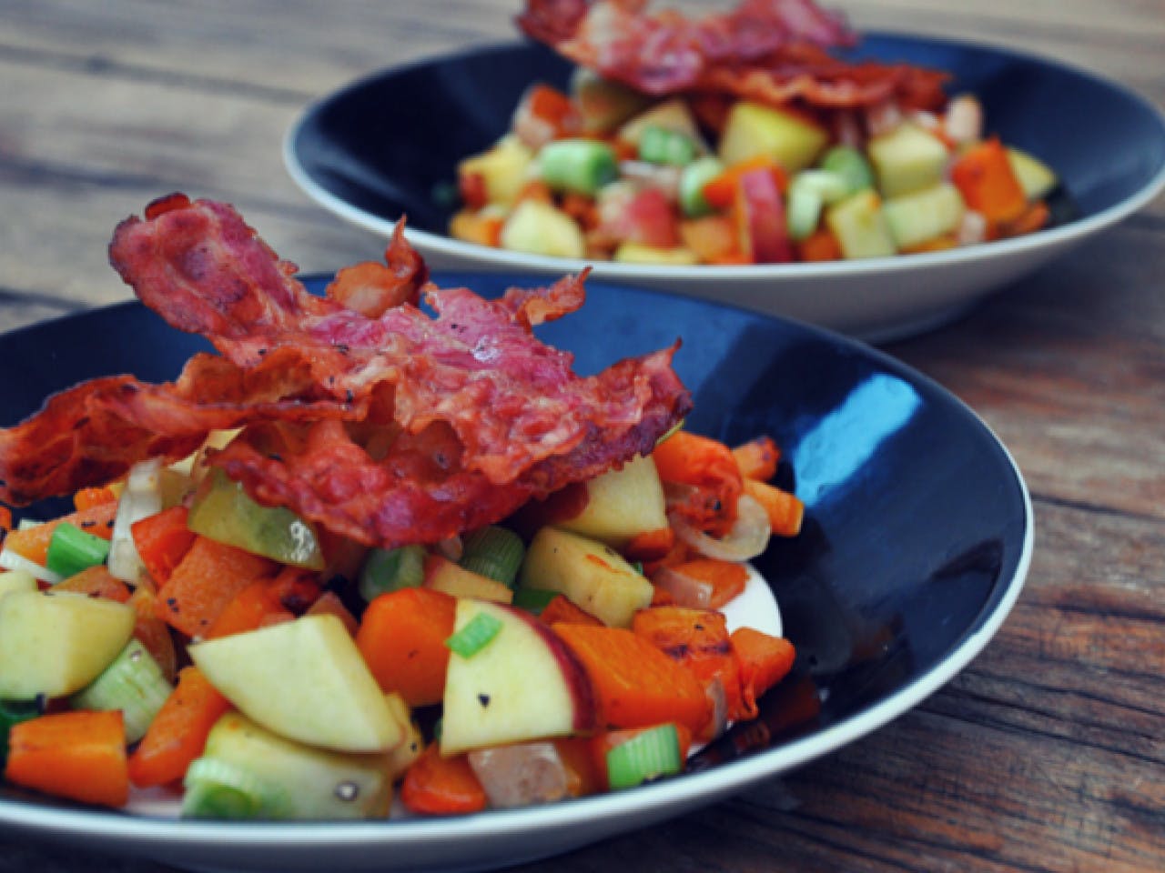 Mix of apple, sweet potato and bacon