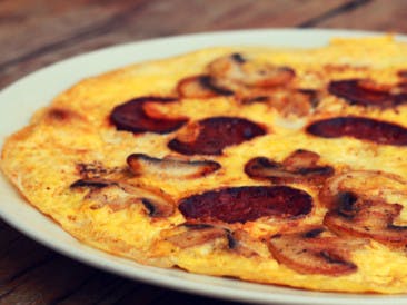 Omelette with chorizo and mushrooms