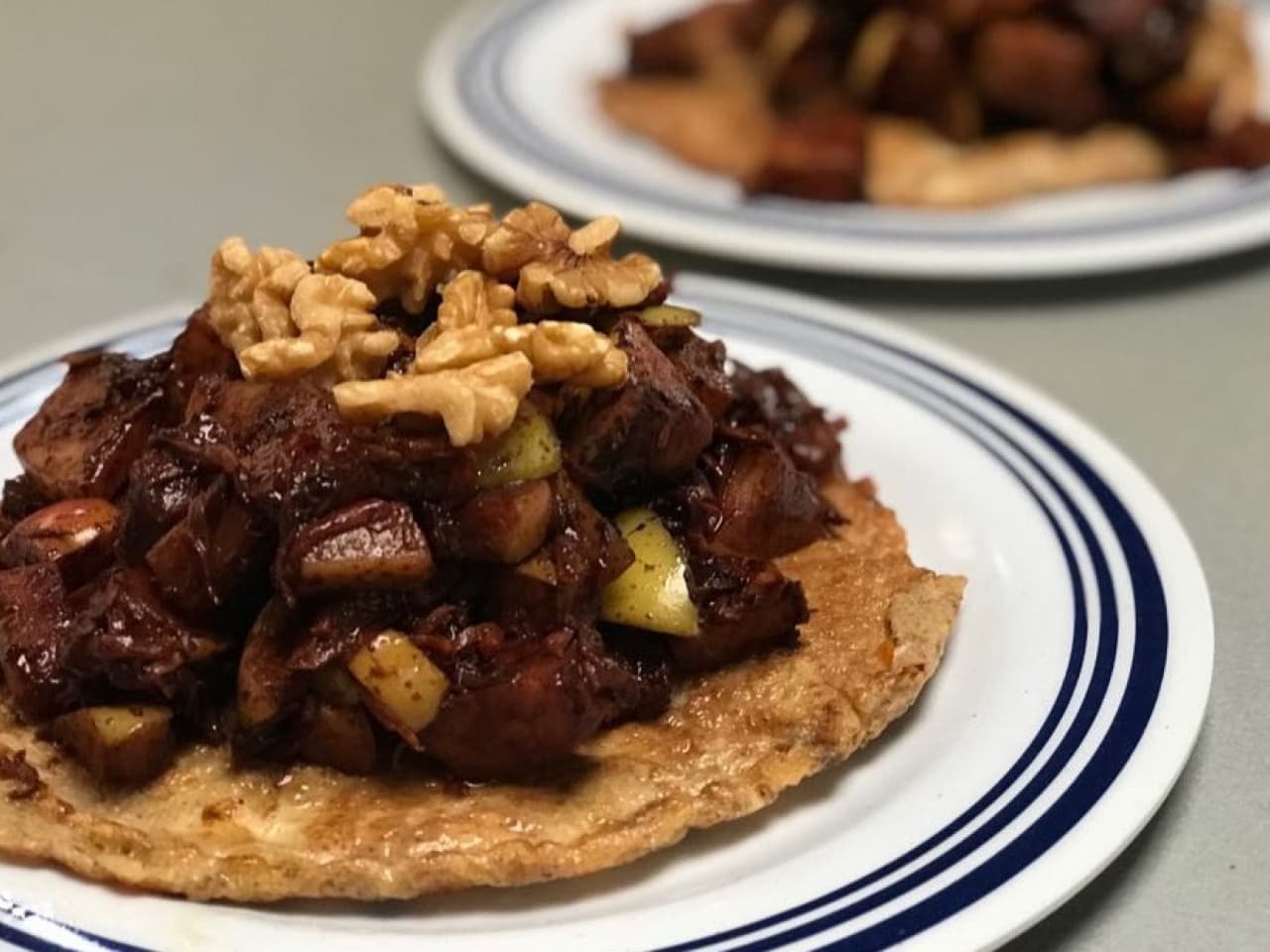 Stijn's chocolate breakfast on a banana pancake