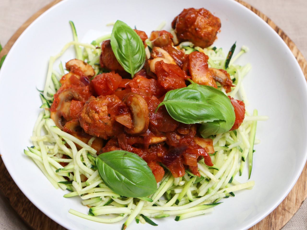 Zucchini spaghetti with vegetable balls