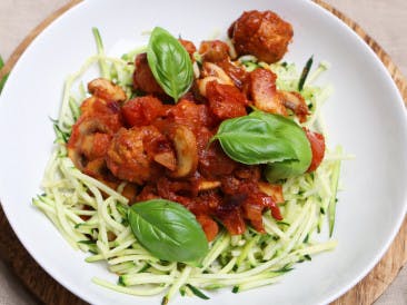 Zucchini spaghetti with vegetable balls