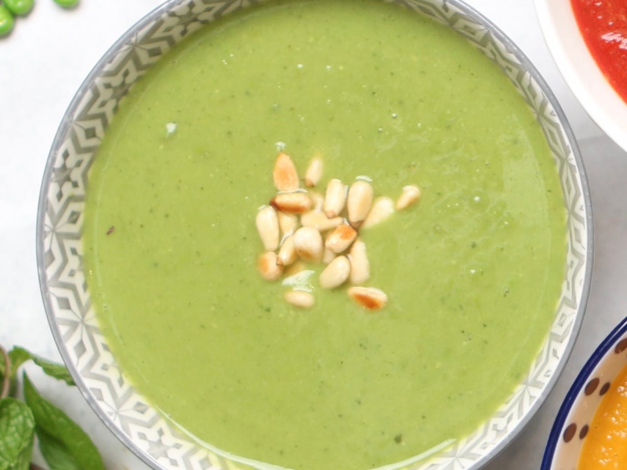 Simple pea soup with goat cheese