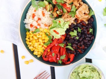 Mexican meal bowl with guacamole