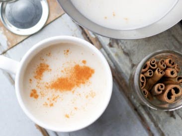 Homemade nut milk with date and cinnamon