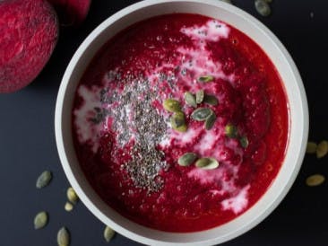 Beetroot soup with carrot and red lentils