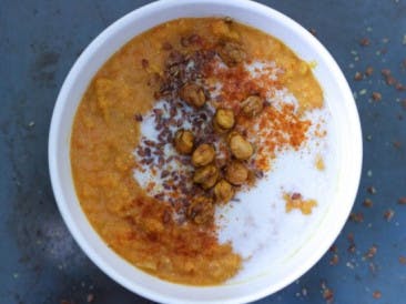Vegan sweet potato soup with red lentils