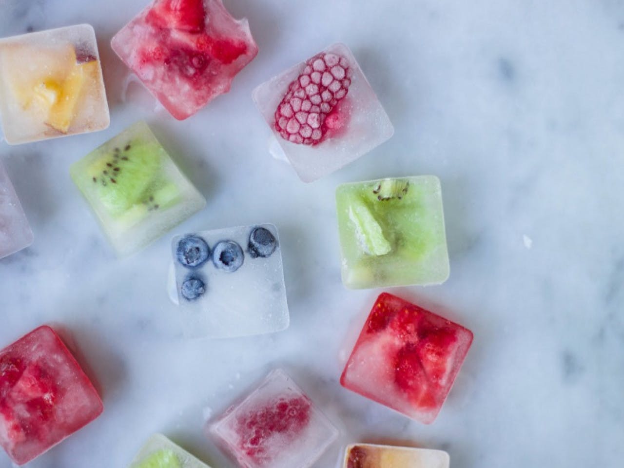 Ice cubes with fruit